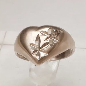 Artisan Sterling Silver Etched Heart Ring 6 6.5